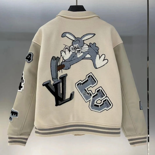 Cream Collared Patchwork Varsity Jacket
