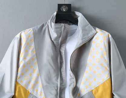 Spliced Print Casual Zip‑Up Jacket
