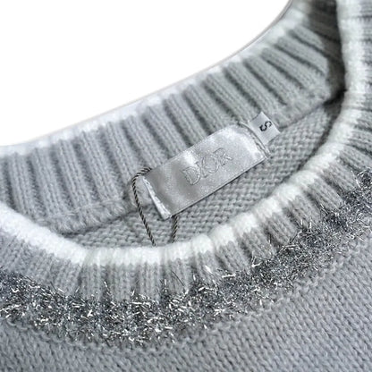 Silver Patch Logo Striped Cuff Knit Sweater