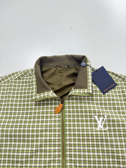 Green Plaid Gradient Color‑Block Jacket