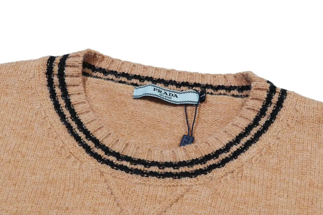 Crest Logo Striped Trim Sweater
