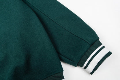 Green Shearling Collar Baseball Jacket