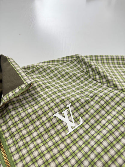 Green Plaid Gradient Color‑Block Jacket