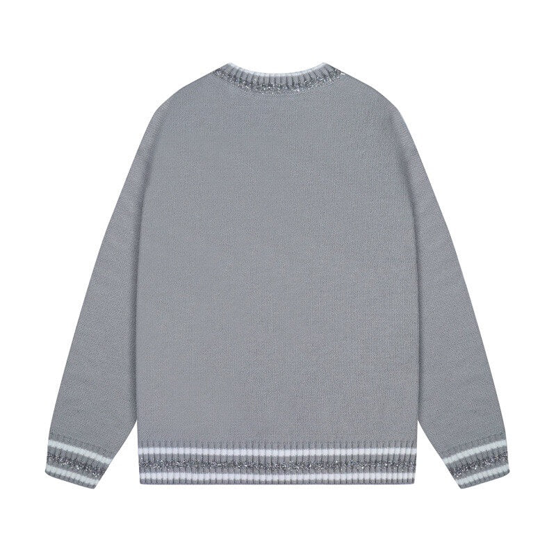 Silver Patch Logo Striped Cuff Knit Sweater