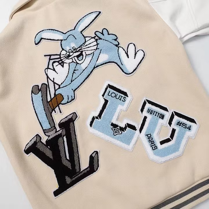 Cream Collared Patchwork Varsity Jacket
