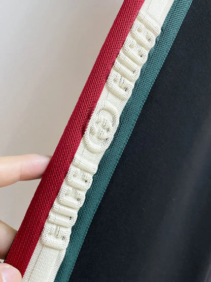 Embossed Side‑Stripe Logo Embroidery Straight Pants