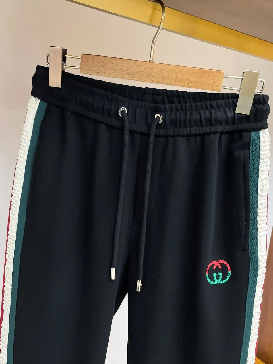 Embossed Side‑Stripe Logo Embroidery Straight Pants