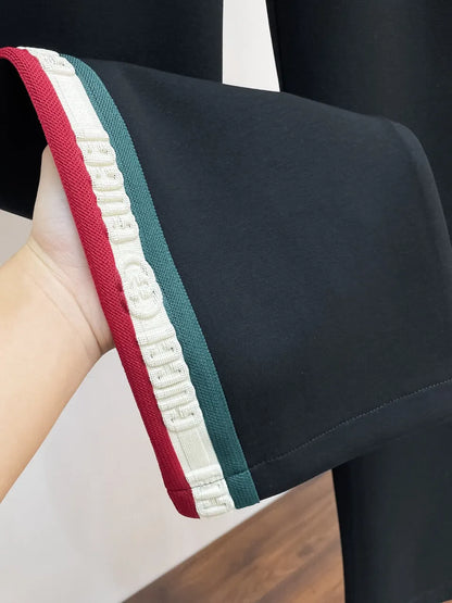 Embossed Side‑Stripe Logo Embroidery Straight Pants