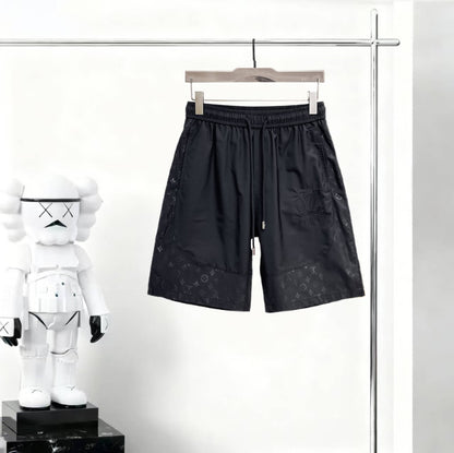 Dark‑Print Spliced Casual Short