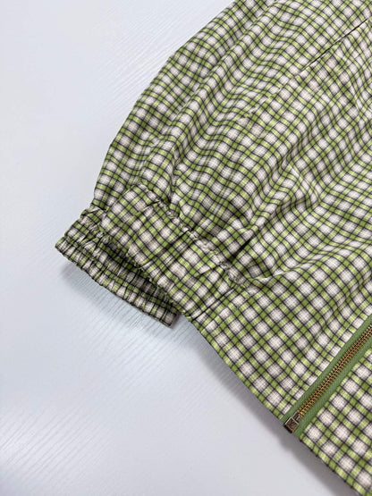 Green Plaid Gradient Color‑Block Jacket