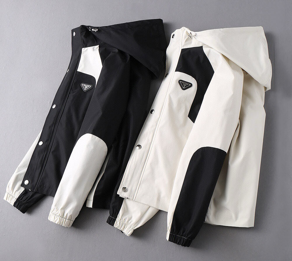 Contrast Panel Sporty Hooded Jacket