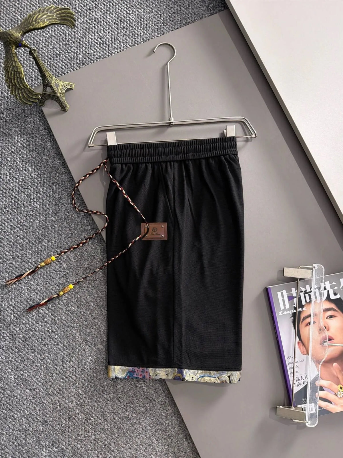 Braided Drawstring Printed Cuff Shorts