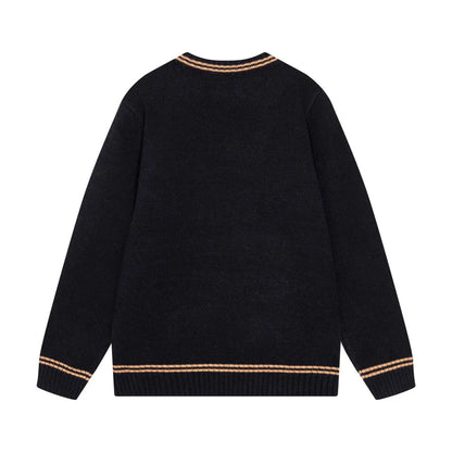 Crest Logo Striped Trim Sweater