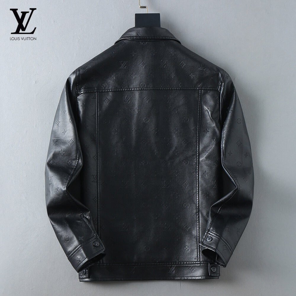 Embossed Pattern Casual Leather Jacket