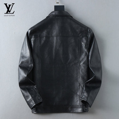 Embossed Pattern Casual Leather Jacket