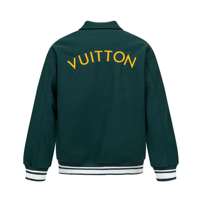 Green Shearling Collar Baseball Jacket