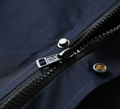 Script Embroidery Collared Zip‑Up Jacket