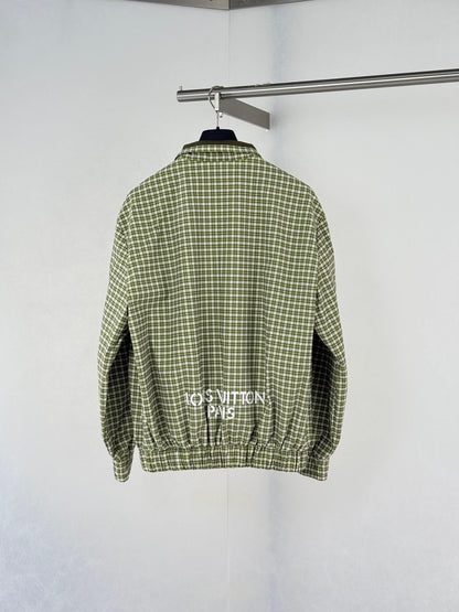 Green Plaid Gradient Color‑Block Jacket