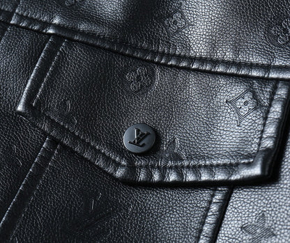 Embossed Pattern Casual Leather Jacket