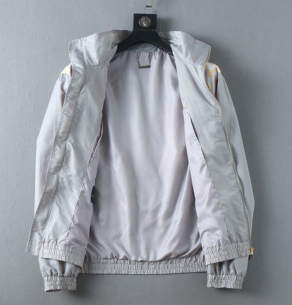 Spliced Print Casual Zip‑Up Jacket