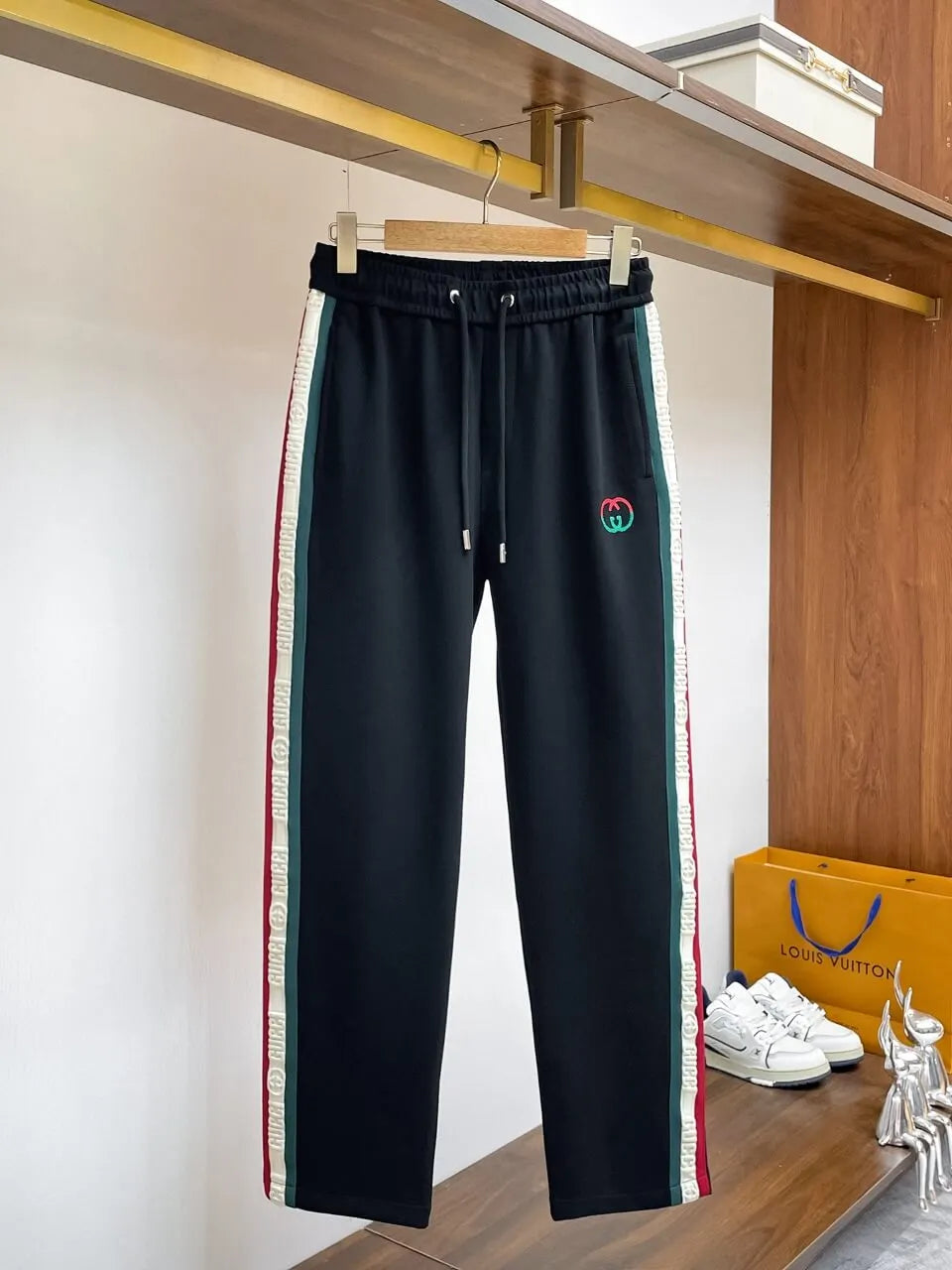 Embossed Side‑Stripe Logo Embroidery Straight Pants