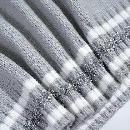 Silver Patch Logo Striped Cuff Knit Sweater