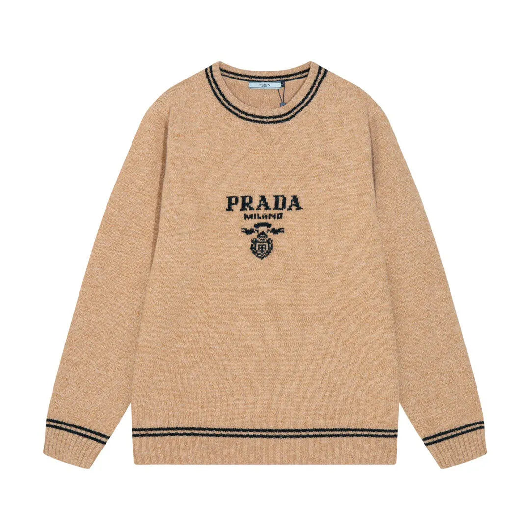 Crest Logo Striped Trim Sweater