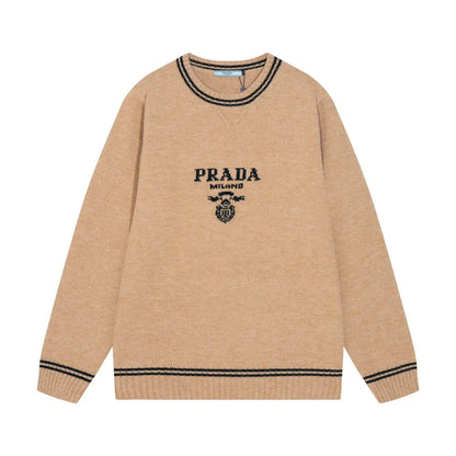 Crest Logo Striped Trim Sweater