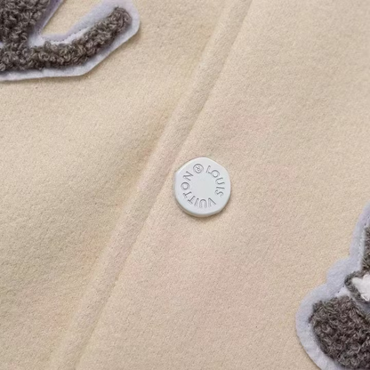 Cream Collared Patchwork Varsity Jacket