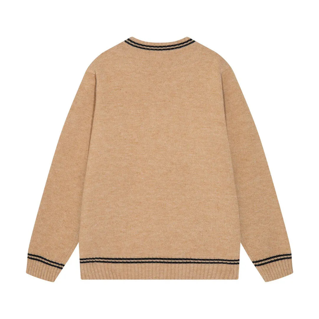 Crest Logo Striped Trim Sweater