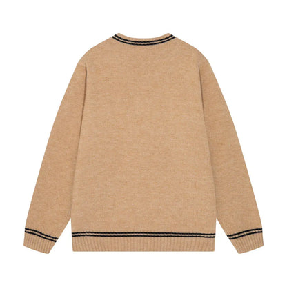 Crest Logo Striped Trim Sweater