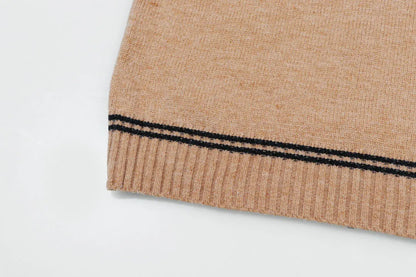Crest Logo Striped Trim Sweater