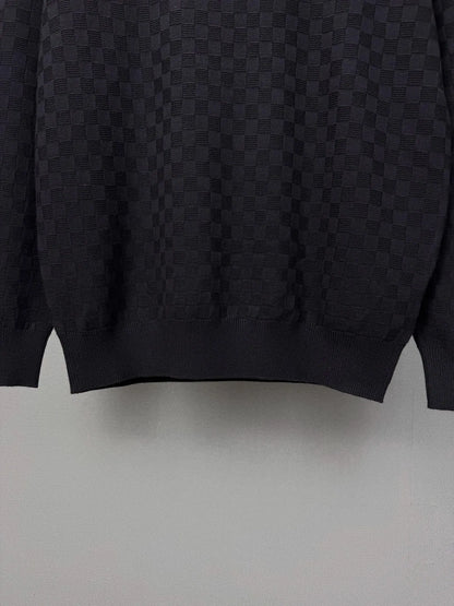 Embroidery Logo Checker Half Zip Knit Sweater
