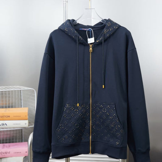 Embossed Zip Hoodie Jacket