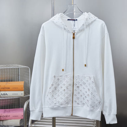 Embossed Zip Hoodie Jacket